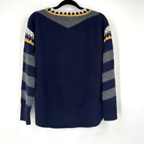 Shae NY Women's Cashmere Wool Crochet Trim Knit Pullover Sweater Navy Medium - Picture 2 of 9